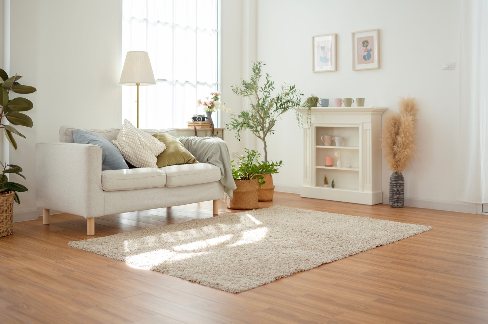 A sunlit, comfortable living room in a well-kept home
